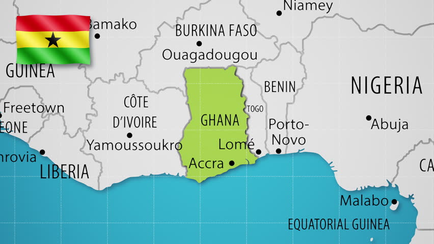 Ghana on the World Map with Animated National Flag - Powered by Shutterstock - Get 15% off with code: PIKWIZARD15