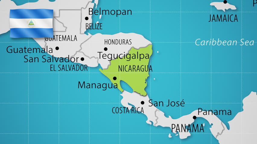Nicaragua on the World Map with Animated National Flag