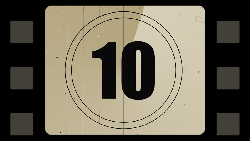 Film Countdown. Old film movie timer count in beige retro style, Retro film strip countdown background, countdown timer.