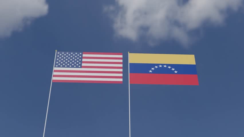 Venezuela vs usa united state america us usa flag waving blue sky cloudy white background wallpaper venezuela us usa united state america south america donald trump government politic relationship  - Powered by Shutterstock - Get 15% off with code: PIKWIZARD15