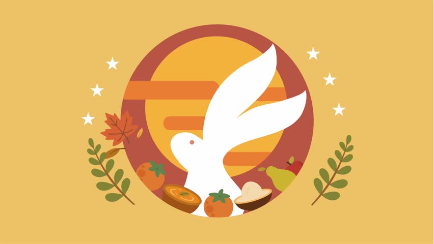 White dove with autumn leaves and moon for Chuseok peace