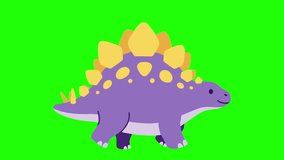 Cartoon animation of a purple Stegosaurus with yellow plates on its back walking. Green screen background, looping video ideal for kids, dinosaur themes, prehistoric animals, and education content. - Powered by Shutterstock - Get 15% off with code: PIKWIZARD15