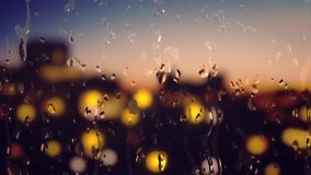 Raindrops cling to a window pane obscuring city lights and a soft sunset creating a moody and atmospheric scene perfect for conveying feelings of introspection or solitude. - Powered by Shutterstock - Get 15% off with code: PIKWIZARD15