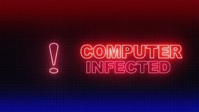 Neon Computer Infected Warning Alert Screen loop Blinking glitch Error Animation. concept of computer hacking, data theft, scam, phishing. System warning, Cyber Crime, security, - Powered by Shutterstock - Get 15% off with code: PIKWIZARD15