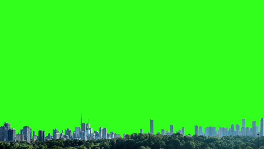 Toronto Downtown business district skyscrapers and buildings in skyline view, day light with green screen rendering and special effects background. High rise buildings of North American city.
