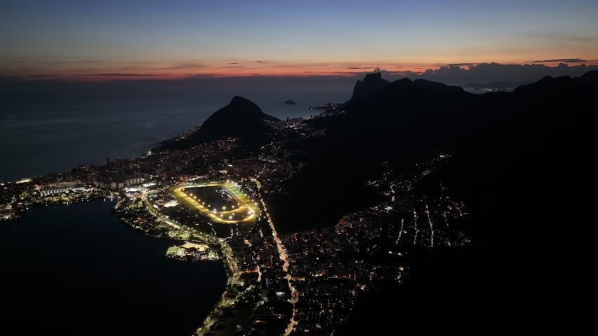 Illuminated City Of Rio De Janeiro Brazil. Corcovado Mountain. Illuminated City. Rio De Janeiro Brazil. Cityscape Viewpoint. Illuminated City In Rio De Janeiro Brazil.