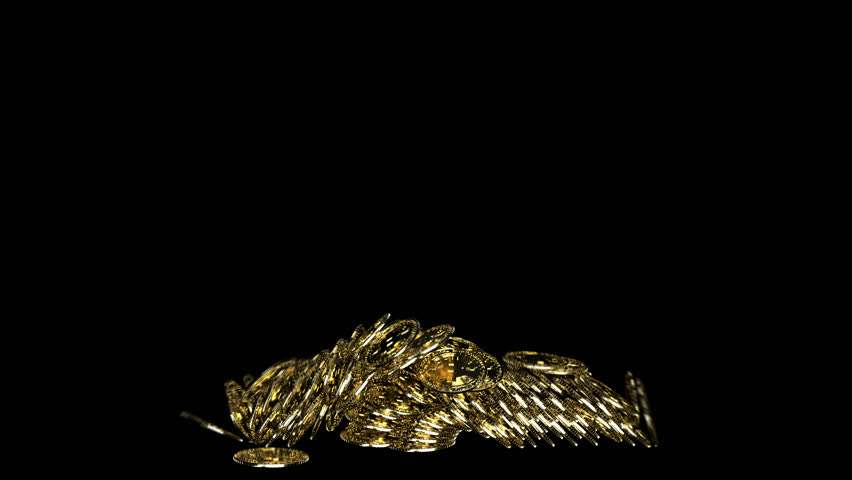 Vibrant bitcoins spinning and falling with subtle reflections, creating a mesmerizing visual for promotions, celebrations, or luxury brand advertisements.