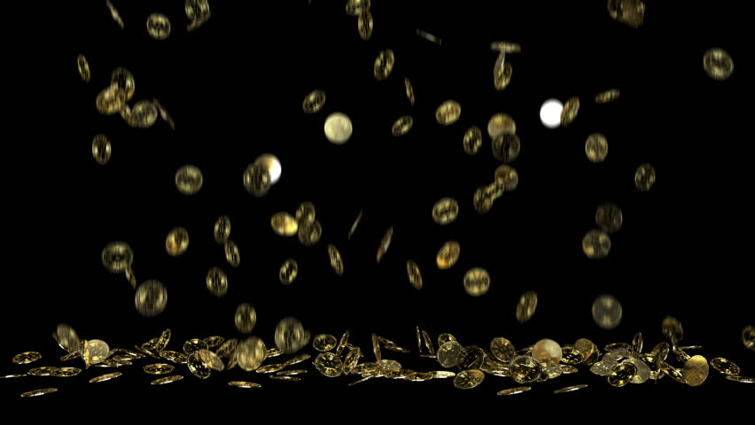 Vibrant bitcoins spinning and falling with subtle reflections, creating a mesmerizing visual for promotions, celebrations, or luxury brand advertisements.