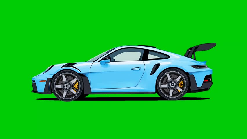 Animation Sport Car Driving Greenscreen, Sedan Car graphics Motion video footage
