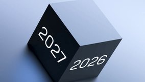 2026-2027 neon digits, year on a cube. Glowing change from 2026 to 2027, planning, goal, annual event, date, concept of 2027, animation. 3D render - Powered by Shutterstock - Get 15% off with code: PIKWIZARD15
