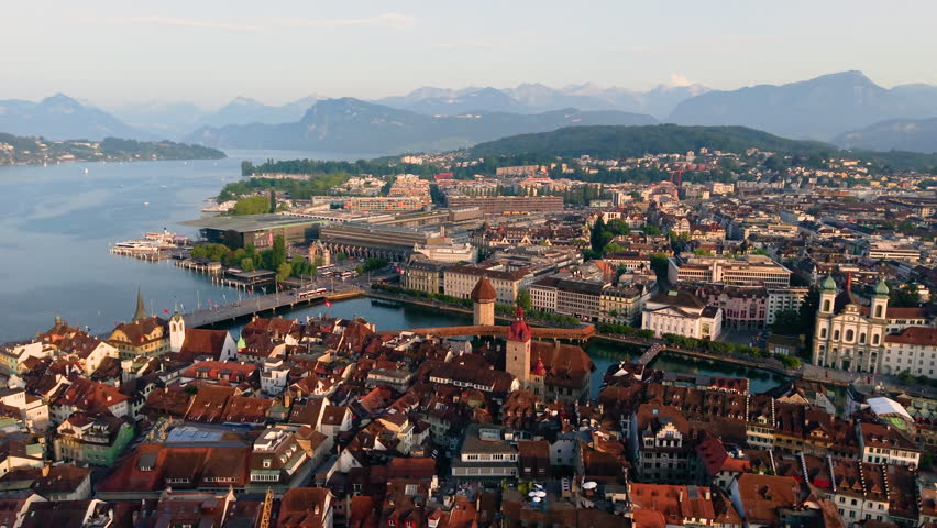 View of the Scenic City of Lucerne, Switzerland Captured at Sunrise