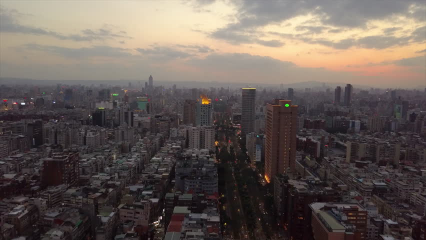 taiwan sunset time sky night illuminated taipei cityscape high aerial panorama 4k