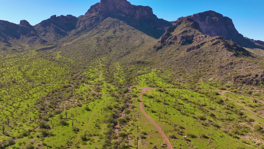 Picacho Peak aerial view in Picacho Peak State Park in Pinal County in Arizona AZ, USA. 