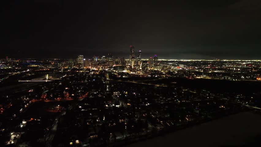 Nighttime Edmonton Downtown Skyline Background Video for Editing