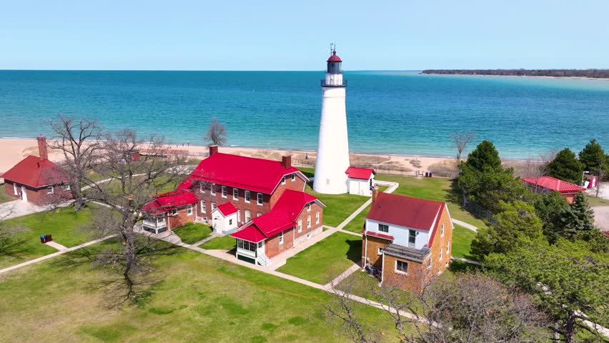 Fort Gratiot Lighthouse was built in 1825 at the entrance to the St. Clair River from Lake Huron, at Port Huron, Michigan MI, USA. 