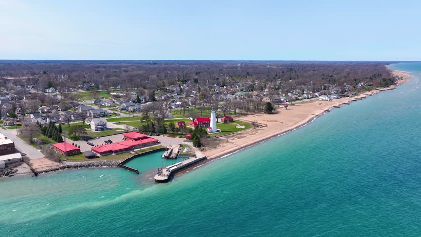 Fort Gratiot Lighthouse was built in 1825 at the entrance to the St. Clair River from Lake Huron, at Port Huron, Michigan MI, USA. 