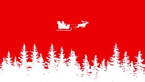 Festive holiday animation of Santa Claus riding sleigh with reindeer over pine forest in snowy winter night. Cheerful Christmas atmosphere with sparkling snowflakes and joy (Loop) - Powered by Shutterstock - Get 15% off with code: PIKWIZARD15