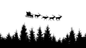 Santa Claus riding sleigh with reindeer silhouette flying over snowy pine forest on white background. Concept of christmas, holiday and happy new year. Seamlessly looped animation.  - Powered by Shutterstock - Get 15% off with code: PIKWIZARD15