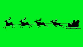 Animated loop of Santa Claus riding sleigh pulled by four reindeers on green screen background. Ideal for Christmas themes, holiday design elements, festive season templates, and celebration artworks. - Powered by Shutterstock - Get 15% off with code: PIKWIZARD15