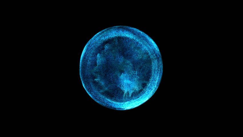 Blue sci fi energy gate featuring a dense particle vortex, seamless loop on a transparent background, with a bright glowing rim, textured blue core, and soft dispersed particles.