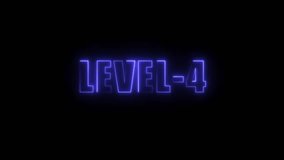 Neon glowing L E V E L 4 text animation futuristic digital interface game progress achievement - Powered by Shutterstock - Get 15% off with code: PIKWIZARD15