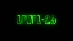 Glowing green neon text L E V E L 23 on black background digital animation progress achievement - Powered by Shutterstock - Get 15% off with code: PIKWIZARD15