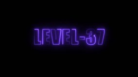 Level 37 neon text glowing purple on black background digital animation progress achievement - Powered by Shutterstock - Get 15% off with code: PIKWIZARD15