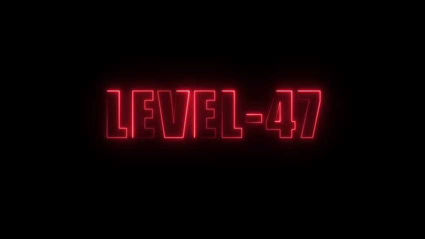 Red Neon Glow Level 47 Text Animation Futuristic Digital Display Game Progress Milestone Achievement