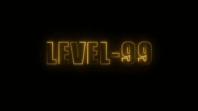 Glowing yellow neon text L E V E L 99 on black background achievement unlocked gaming success - Powered by Shutterstock - Get 15% off with code: PIKWIZARD15