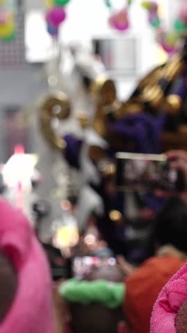 ASAKUSA, TOKYO,  JAPAN - MAY 20, 2019 : Scenery of SANJA MATSURI (SANJA FESTIVAL) on the mirror at the street in ASAKUSA.  Festival is one of the three great shinto festivals in Tokyo. Vertical video.