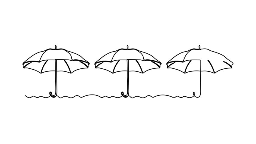 Abstract three open umbrella. Self drawing animation one continuous line draw, logo