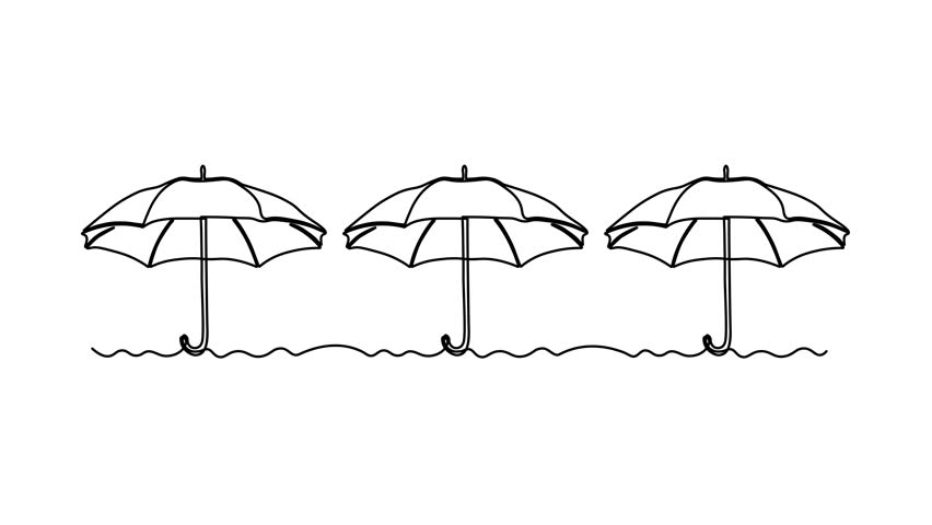 Abstract three open umbrella. Self drawing animation one continuous line draw, logo