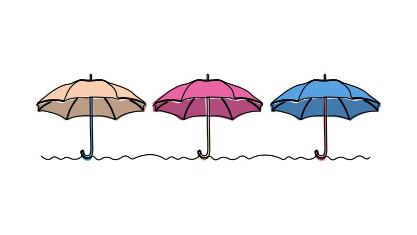 Abstract three open umbrella. Self drawing animation one continuous line draw, logo
