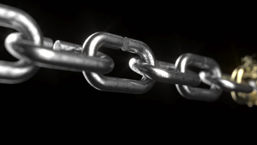 Broken steal gold chain on black bg able to loop endless 4k. 3D Illustration