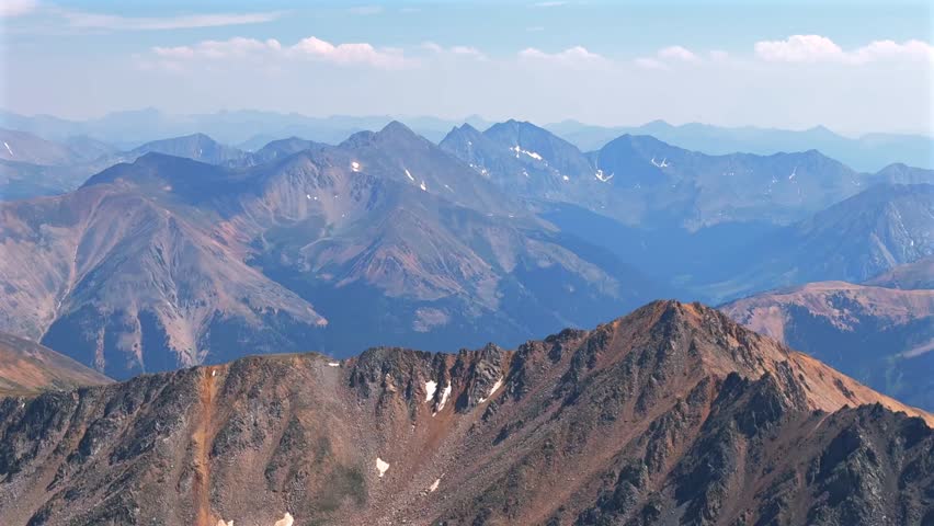 Summer summit of 14er La Plata Peak view Collegiate Peaks Sawatch Range spring summer Rocky Mountains Colorado North Apostle Mt Columbia Oxford Yale Harvard above treeline morning blue sky landscape