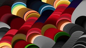 looping animated hypnotic background. Abstract geometric pattern with overlapping black and colorful circles, creating a tube-like illusion with colorful segmented. Wavy tubes, zigzag lines - Powered by Shutterstock - Get 15% off with code: PIKWIZARD15