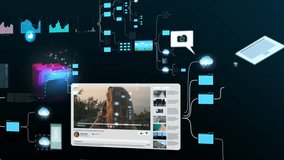 Global representation of social media data with floating icons, live video feeds, and reactions orbiting around a 3D digital Earth. - Powered by Shutterstock - Get 15% off with code: PIKWIZARD15