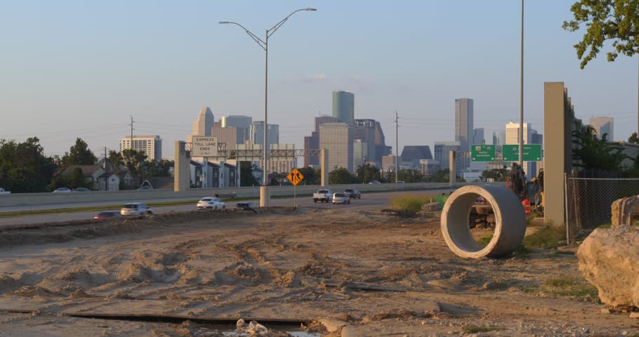 Drone View of Cars Driving on 288 Toward Downtown Houston