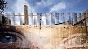  Old factory and industrial complex overlayed with eyes visuals on the brick wall  - Powered by Shutterstock - Get 15% off with code: PIKWIZARD15