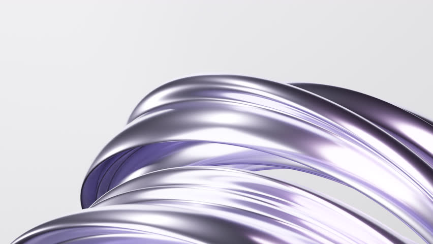 Abstract wave loop animation. 3D rendered background, flowing, fluid, twisted shapes with a metallic and iridescent texture. Smooth light gradient. Elegant live wallpaper and animated footage