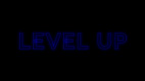 Glowing Level Up text font shines in neon blue flicker, luminous haze fills letters on black 4K background, radiant shimmering typography animation. - Powered by Shutterstock - Get 15% off with code: PIKWIZARD15