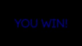Glowing YOU WIN text in 4K neon blue flicker animation on black background, perfect for gaming victory screens, luminous lettering effect. - Powered by Shutterstock - Get 15% off with code: PIKWIZARD15