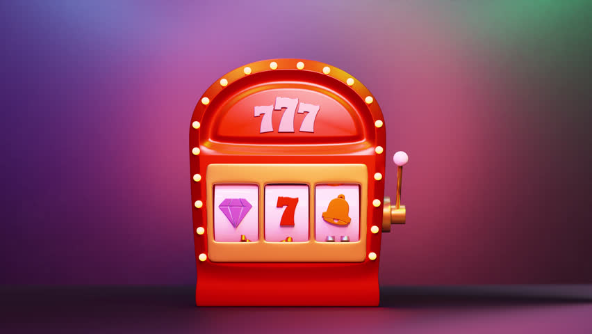 3D slot machine animation with spinning reels, jackpot 777 combination. Concept of winning, success, fortune, and luck. Realistic motion graphics for casino, online gambling, mobile game, advertising
