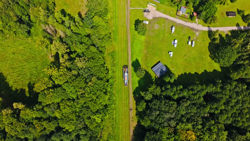 Legendary Buczyniec slipway top view showing boats carried on rails across land