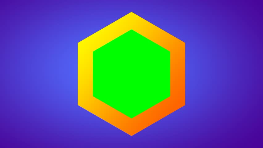 Bright hexagon with glowing orange border greenscreen, useful for futuristic effects, logo displays, or sci-fi styled overlays
