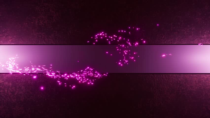 Stylized glowing animation with flying particles around white rectangle for title or headline backdrop