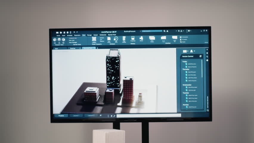 Empty corporate office serving as an innovation hub for property developers, where 3D architectural software, zoning compliance, and city planning strategies guide residential projects.