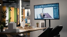 Development workspace with empty desks ready for property investment strategies, featuring architectural blueprints, housing plans and site preparation for sustainable urban growth. - Powered by Shutterstock - Get 15% off with code: PIKWIZARD15