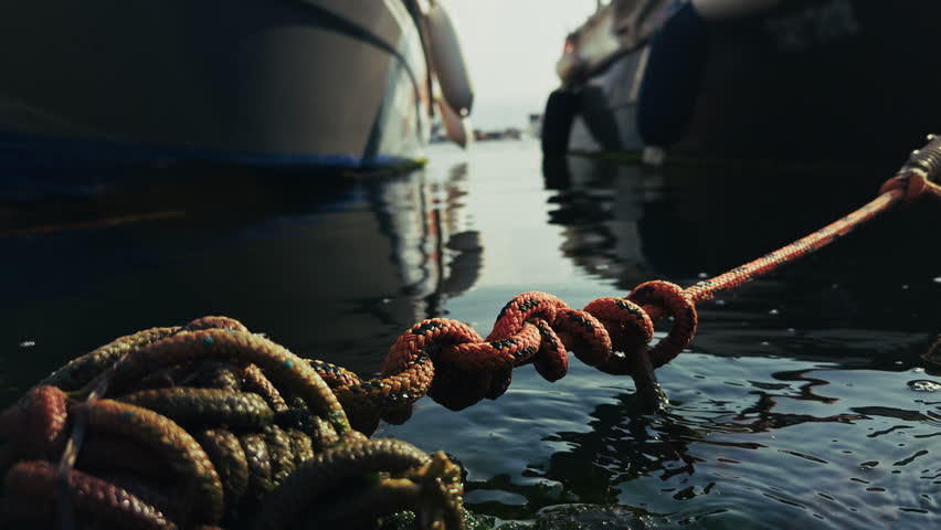 Rope Attached to Anchor for Mooring Yachts in Sea