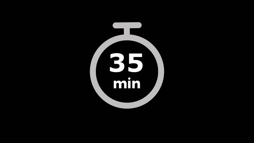 35-Minute Countdown Timer Animation. Flat Stopwatch Icon on Transparent Background 4K video.